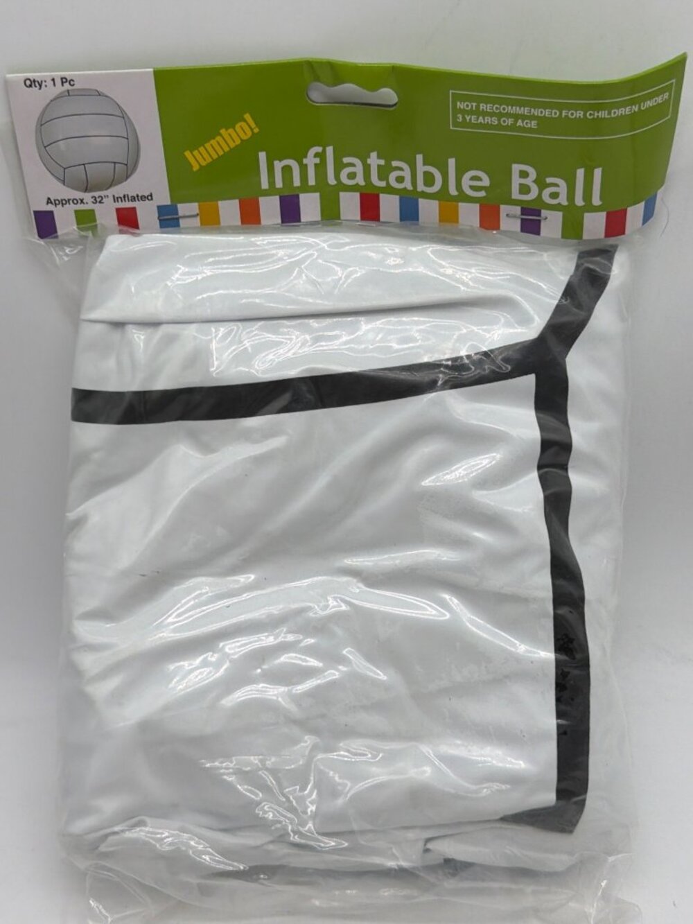 Jumbo Inflatable Ball 32" White Volleyball Style For Indoor/Outdoor Fun